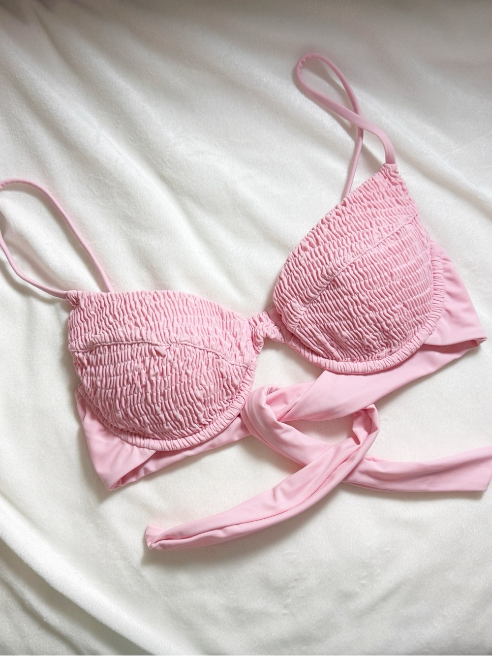 Shop Moonstone "Amanda" Bikini Swim Top Baby Pink Smocked Medium